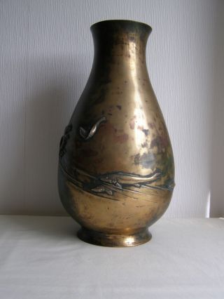Large Vintage / Antique Japanese Bronze Vase - Signed,  37 Cm High,  4.  1 Kg
