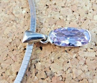 Vtg Pink Morganite Gemstone Sterling Silver Pendant 16 " Flat Omega Necklace 985