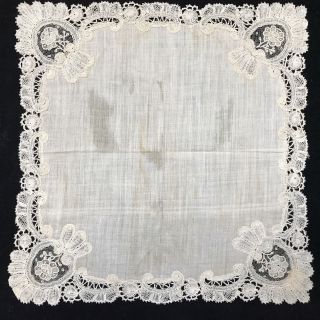 Antique Handmade Ivory Wedding Hankie Handkerchief W/ Lace (rf636)