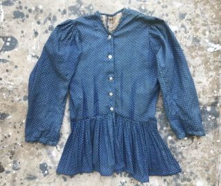 Antique Calico Blouse Indigo Prairie Farm Dress