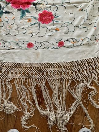 Vintage Ivory silk embroidered Piano Scarf 60 