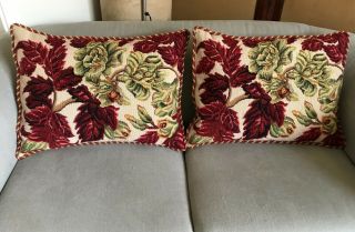2 X Large Long Vintage Needlepoint Tapestry Cushions Foliage Victorian Style