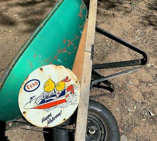 Esso Happy Motoring Outboard Boat Vintage Porcelain Metal Gas Oil Sign Gr8 Decor