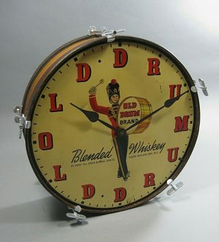 Vintage Old Drum Whiskey Advertising Clock Drummer Lithograph Face Tin -