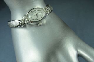 Vintage Hamilton Ladys Wrist Watch With 14k White Gold Case & Diamonds