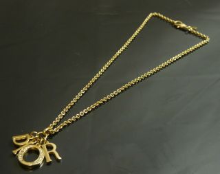 Authentic Christian Dior Necklace Logo Vintage Long Metallic 6970