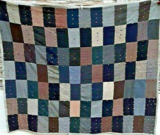 Antique Vintage Early 1900s Folk - Art Primitive Wool Block Patchwork Quilt Wow