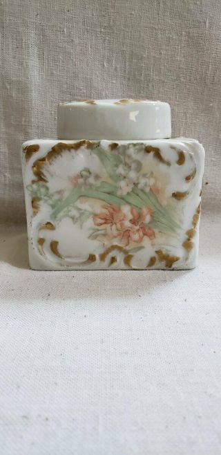Antique Limoges Wg & C France Hand - Painted Floral Porcelain Vanity Dresser Jar