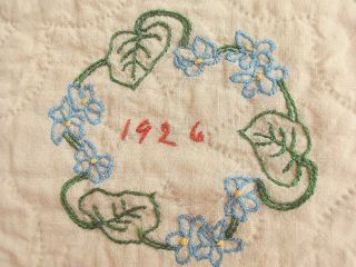 Antique 1926 Hand Embroidered Quilt Flowers Dog Cat Butterfly Red Crosshatch