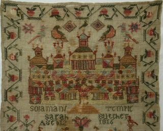EARLY 19TH CENTURY SOLOMON ' S TEMPLE SAMPLER BY SARAH BUTCHER AGED 12 - 1816 2