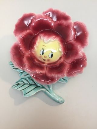 Vintage Anthropomorphic Py Miyao Japan Flower Face Wall Pocket