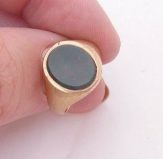 9ct Gold Blood Stone Heavy Vintage Pinkie Ring,  Ac.  Co,  9k 375
