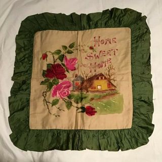Antique Society Silk Embroidered Home Sweet Home Pillowcase With Ruffle