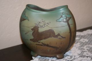 Vintage Weller Dickensware Pottery Vase With Stag