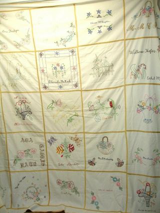 Qt 9 - Vintage Quilt Top,  Dated,  1929,  Friendship,  Embroidered,  Autographed Top