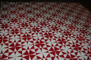 76 " By 77 " Antique Hand Stitched Red & White Kentucky Quilt - Nr