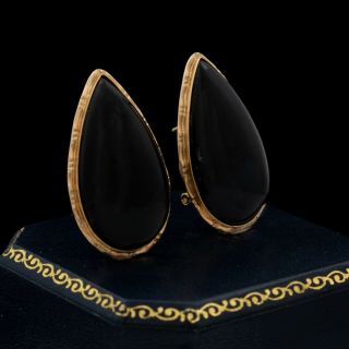 Antique Vintage Art Deco Retro 14k Yellow Gold Black Onyx Huge Cluster Earrings