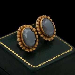 Antique Vintage Nouveau 10k 22k Yellow Gold Hematite Gold Rush Cluster Earrings