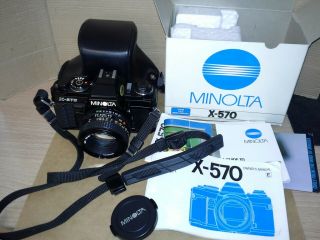 Vintage.  Minolta X - 570 Slr Camera 50mm Lens,  Case,  Manuals,  Box.  Vgc
