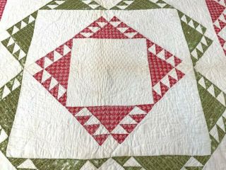 Early c 1840 - 50s Delectable Mountains QUILT Antique Turkey Red STAMPed Signed 3