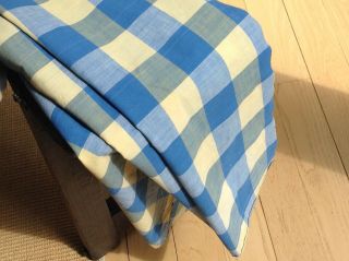 Antique French Vichy Blue & Yellow Check Fabric Rare Early 19th C.  Shabby Chic
