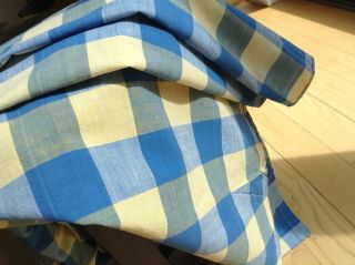 Antique French Vichy Blue & Yellow Check fabric RARE Early 19th C.  Shabby Chic 2
