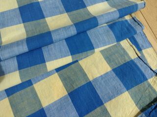 Antique French Vichy Blue & Yellow Check fabric RARE Early 19th C.  Shabby Chic 3