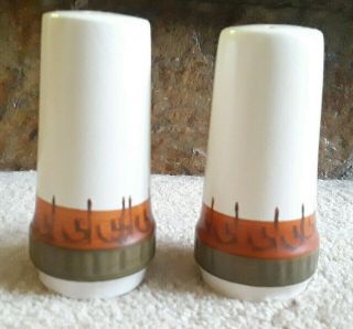 Vintage Mid Century Modern Ceramic Stoneware Earth Tones Salt & Pepper Shakers