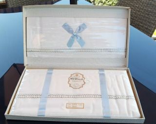 Boxed Vintage Irish Linen Lace Sheet & Pillow Case Set 70/104