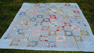 Ca 1930 Cotton Patchwork All Hand Quilted Quilt,  96 " X 84 ",