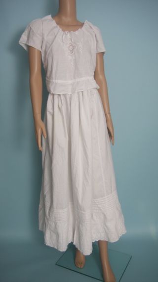 Antique Edwardian Underskirt Skirt White Cotton Embroidery 26 " - 36 " Waist (n194