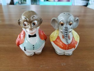 Vintage Anthropomorphic Elephant And Monkey Salt & Pepper Shakers - Germany