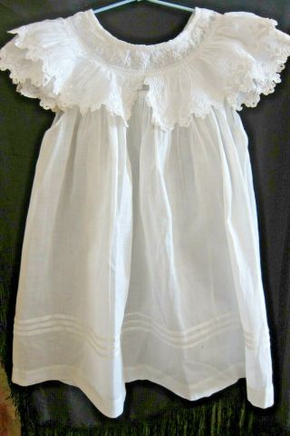 C.  1890 Antique French Toddlers Fine Whitecotton Lawn/lacey Dress
