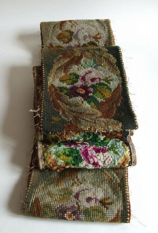 Antique Victorian Floral Tapestry Needlepoint Strip 3 Meters Long And 18cm Wide