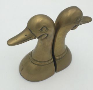 Vintage Brass Duck Head Bookends 6 " Tall