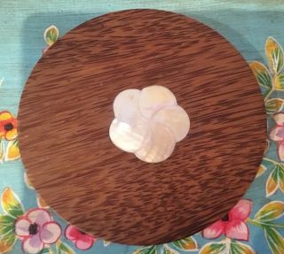 Vintage Wooden Round Box With Mother Of Pearl