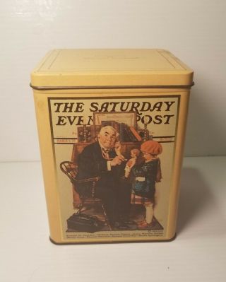 Vtg Norman Rockwell Saturday Evening Post Litho Tin Can Hinged Container
