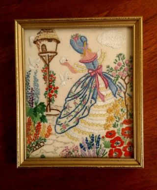 Vintage Framed Hand Embroidered Crinoline Lady