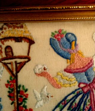 Vintage Framed Hand Embroidered Crinoline Lady 2