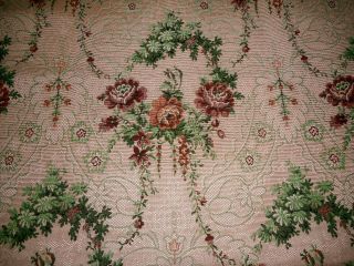 Vintage French Roses Garland Tapestry Jacquard Fabric Rose Green Upholstery