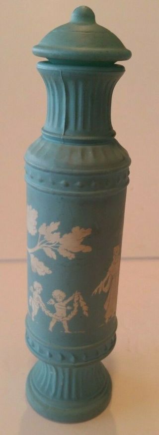 Vintage Avon Ceramic Pottery Powder Blue And White Cologne Bottle