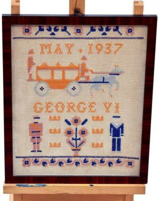 Vintage May 1937 King George Vi Embroidered Tapestry Sampler Framed