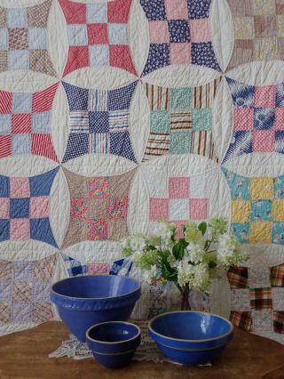 Such Sweet Feedsack Prints Vintage Improved Nine Patch Quilt 80x65
