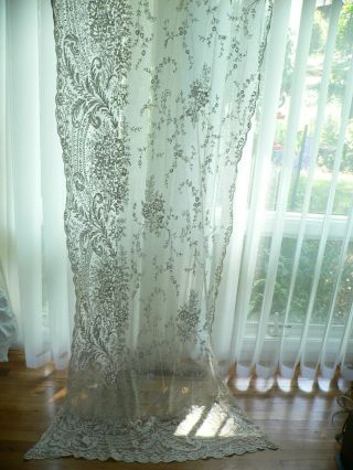 Antique Vintage Tambour Embroidered Net Lace Curtain Panel