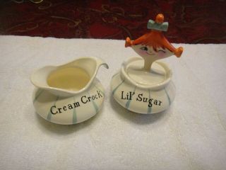 Vintage Holt Howard Pixieware Lil Sugar Jar And Spoon Cream Crock