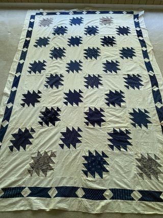 Antique Quilt Top Blue And White Anvil Blocks 1880s