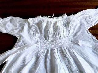 Antique Childs Hand Embroidered Lace White Cotton Baby / Dolls Dress