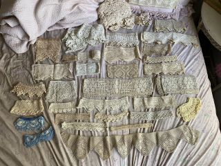 Large Antique Vintage Lace Crochet Trim Edging Scalloped Pillowcases Linens