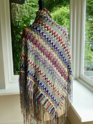 Vtg 1920s 30s Fine Knitted Lace Shawl Missoni ‘flame’ Feather Stripe - Faults