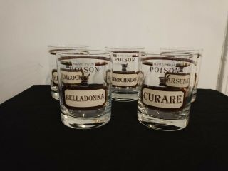 Vintage Cera Curare Strychnine Belladonna Name Your Poison Bar Glass Set Of 5